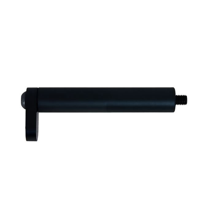 Black metal cylindrical tool with threaded ends used to set rear ride height on tesla vehicles