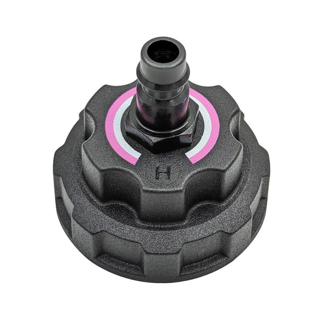 A black cooling cap with a pink and gray accent, designed for Hyundai and Kia vehicles.