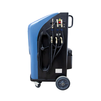 side view of atf machine shwoing various connection pipes and power lead on hook