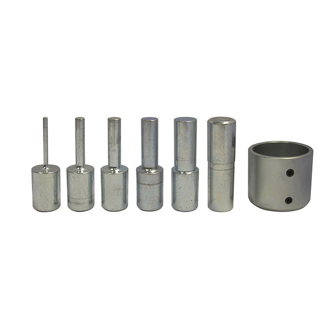 set of 5 silver press pieces and adaptor for use with 15T hydraulic workshop press
