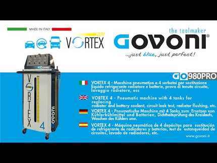 GO980PRO - VORTEX4, Pneumatic machine with 4 tanks for replacement of radiator and battery coolant