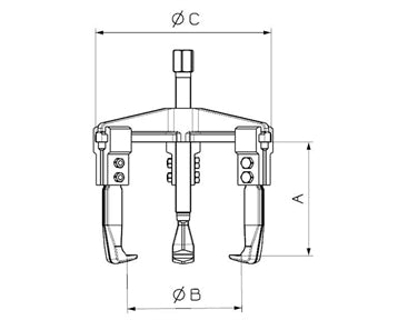 dimension drawing of 1300 series 3 leg pullers